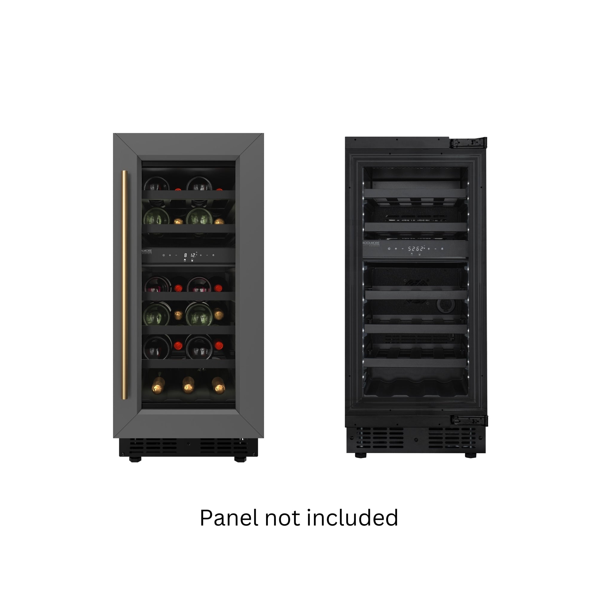 KoolMore Reserve 15 in. Under-Counter Panel Ready Dual Zone Built-in Wine Cooler with Black Shelves and 23 Bottle Capacity in Black