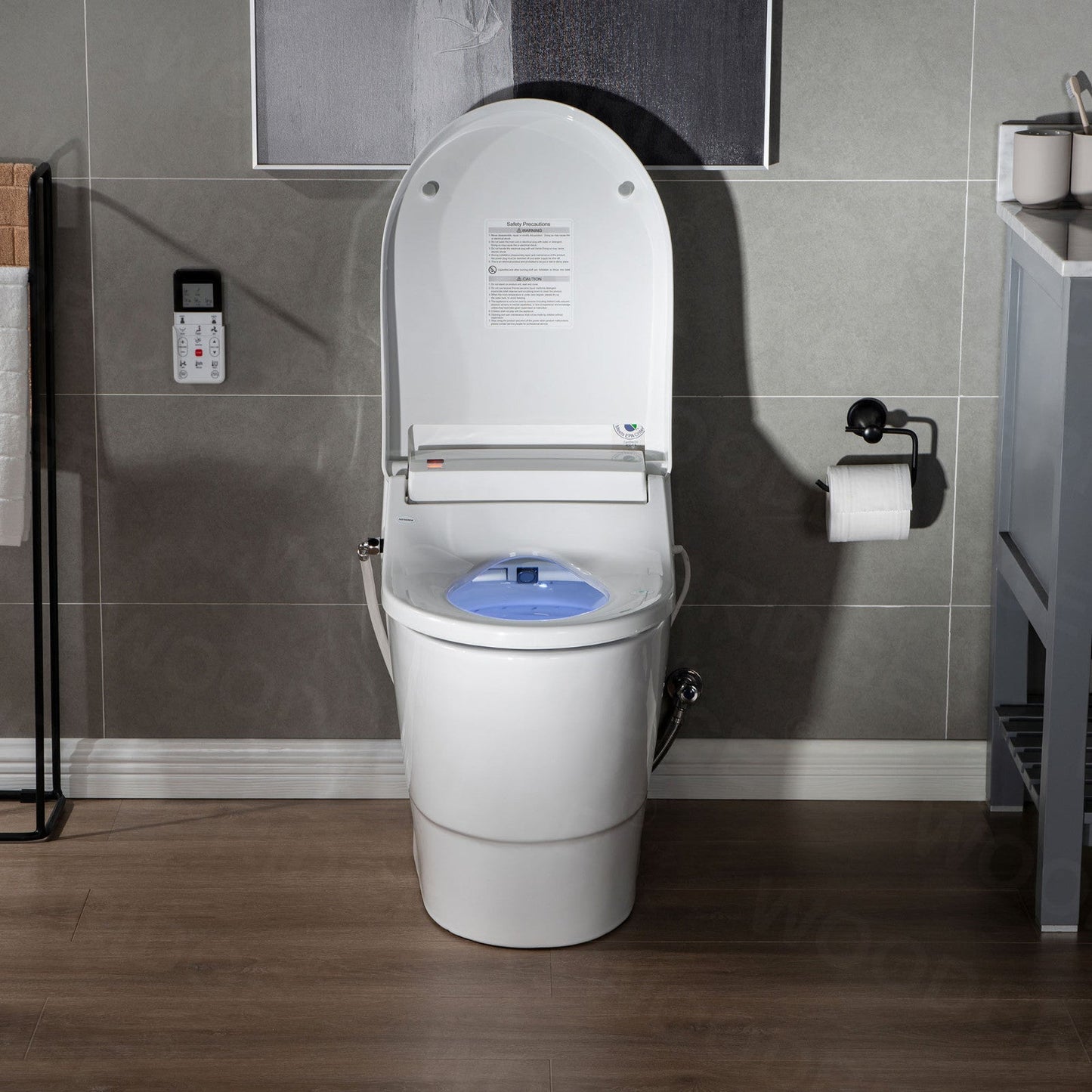 WOODBRIDGE T-0008 Toilet with Advanced Bidet Seat Dual Flush 1/1.6 GPF Temp Control Heated Seat New