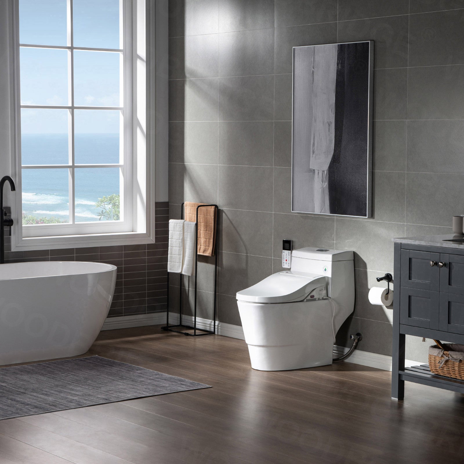 WOODBRIDGE T-0008 Toilet with Advanced Bidet Seat Dual Flush 1/1.6 GPF Temp Control Heated Seat New