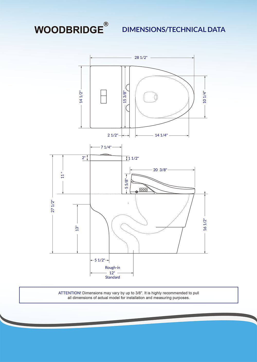 WOODBRIDGE T-0008 Toilet with Advanced Bidet Seat Dual Flush 1/1.6 GPF Temp Control Heated Seat New