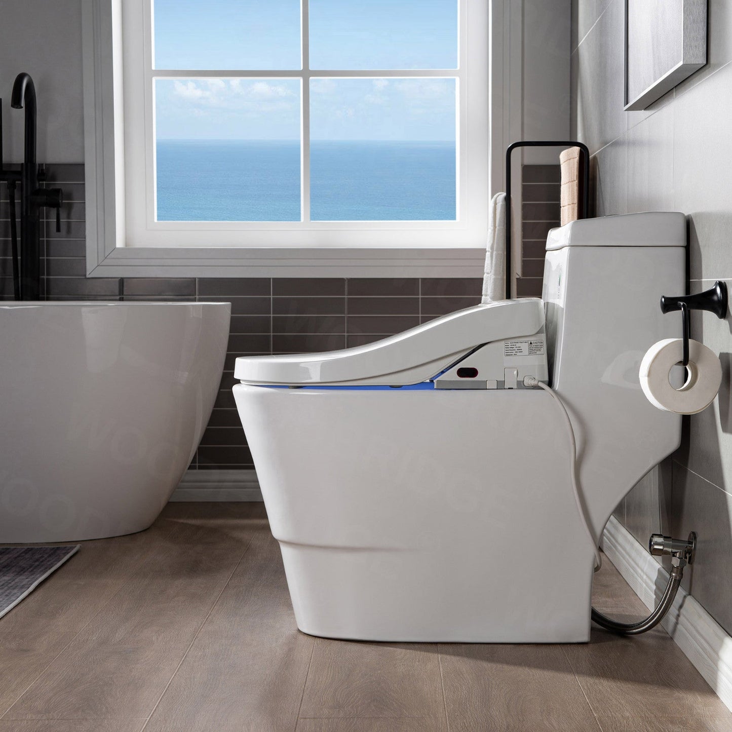 WOODBRIDGE T-0008 Toilet with Advanced Bidet Seat Dual Flush 1/1.6 GPF Temp Control Heated Seat New