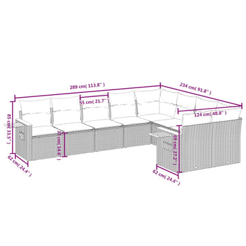 vidaXL Garden Sofa Set Grey PE rattan 9 Piece Set Adjustable Armrests