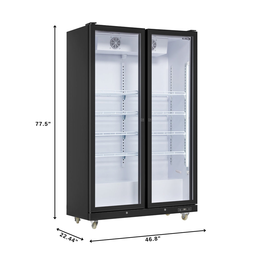 47 in. Commercial 2 Fully Glass Door Merchandiser Refrigerator, 30 Cu. Ft., ETL Listed in Black