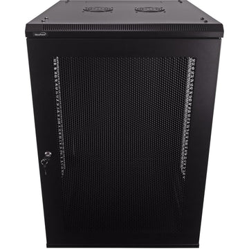 NavePoint 18U Server Rack Enclosure - 23.6” Deep, Wall Mount Network Cabinet with Locking Perforated Door, 19” IT Equipment Compatible, Network Rack, Removable Side Panels, Black