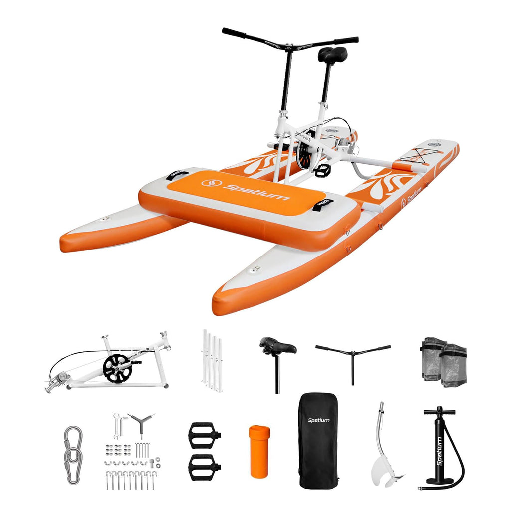 Spatium Inflatable Water Bike for Lake 2.0 Water Bicycle Pedal Bikes for Water Inflatable Pontoon Boat Fishing Kayak fo Sea/Pool+Mat/Orange Color