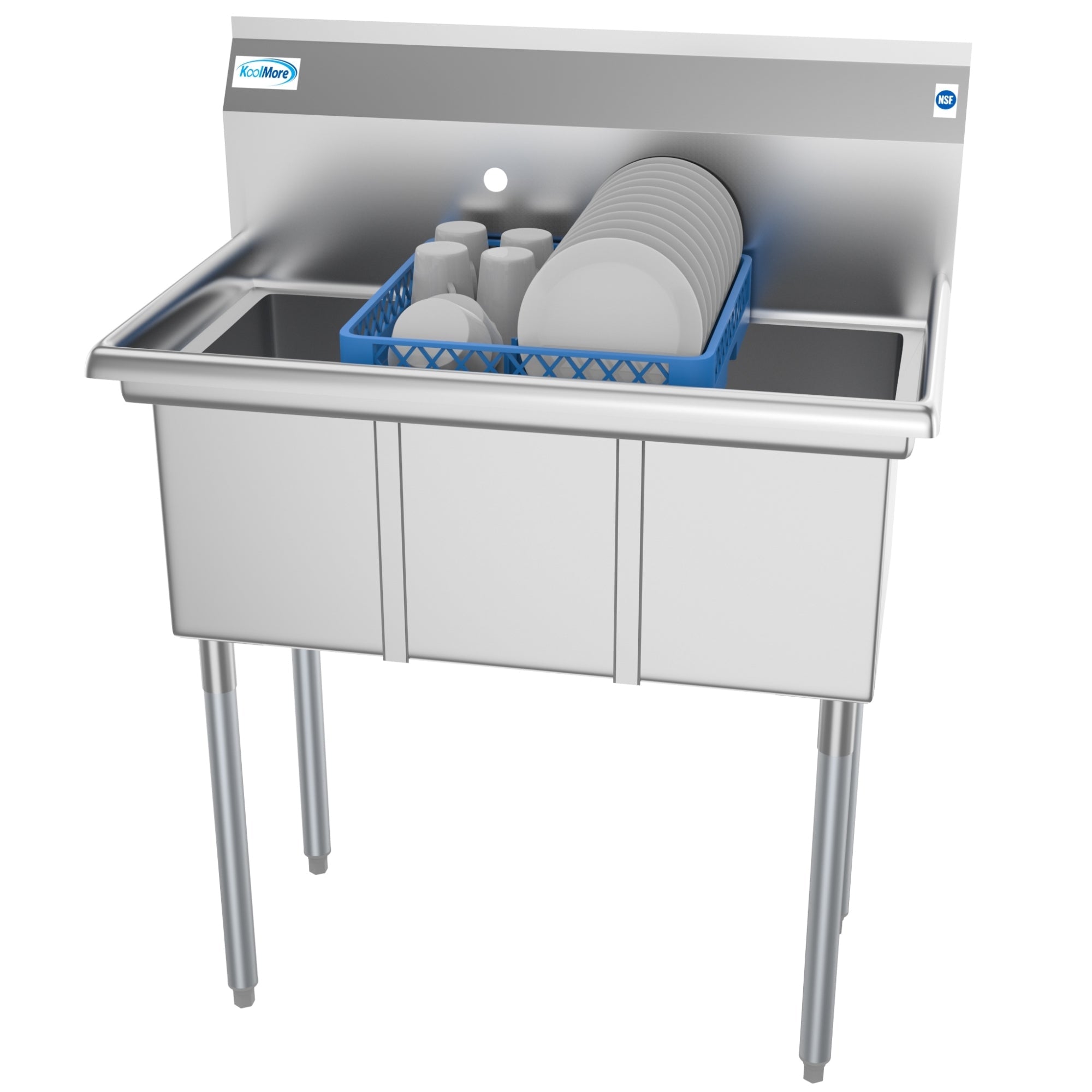 36 in. Three Compartment Stainless Steel Commercial Sink, Bowl Size 10" x 14" x 10"