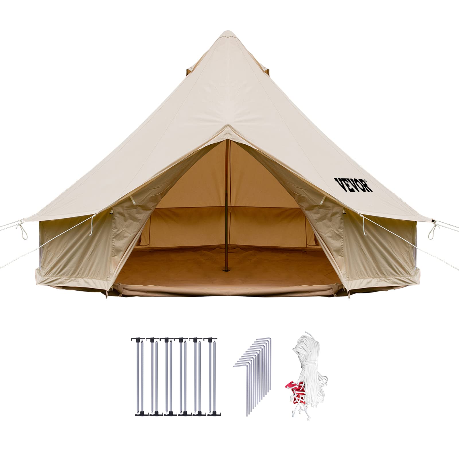Happybuy Canvas Bell Tent, 4 Seasons Breathable 100% Cotton Canvas Yurt Tent - w/Stove Jack, 13.1ft / 4m Luxury Glamping Tent Waterproof Canvas Tents for Family Camping Outdoor Hunting Party