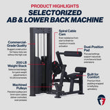 Titan Fitness Selectorized Abdominal & Lower Back Machine, 200 LB Weight Stack, Adjustable 2-in-1 Ab and Back Workout Equipment, Home Gym Exercise Machines