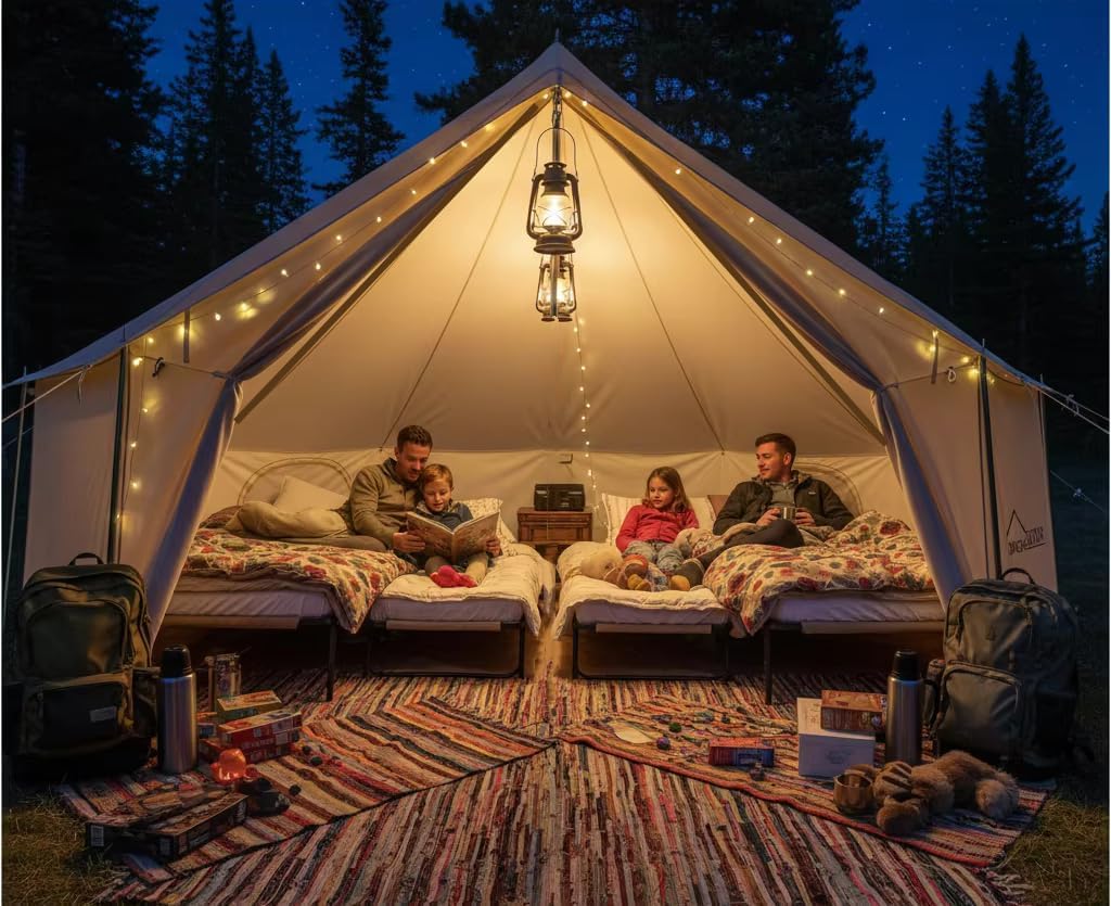 DANCHEL OUTDOOR B6 4 Season High Wall Yurt with Stove Jack, No Center Pole, Flame Retardant 900D Oxford Large Bell Tent Cabin House 4-5 Person Family Glamping, 13ft/4m