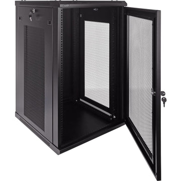 NavePoint 18U Server Rack Enclosure - 23.6” Deep, Wall Mount Network Cabinet with Locking Perforated Door, 19” IT Equipment Compatible, Network Rack, Removable Side Panels, Black