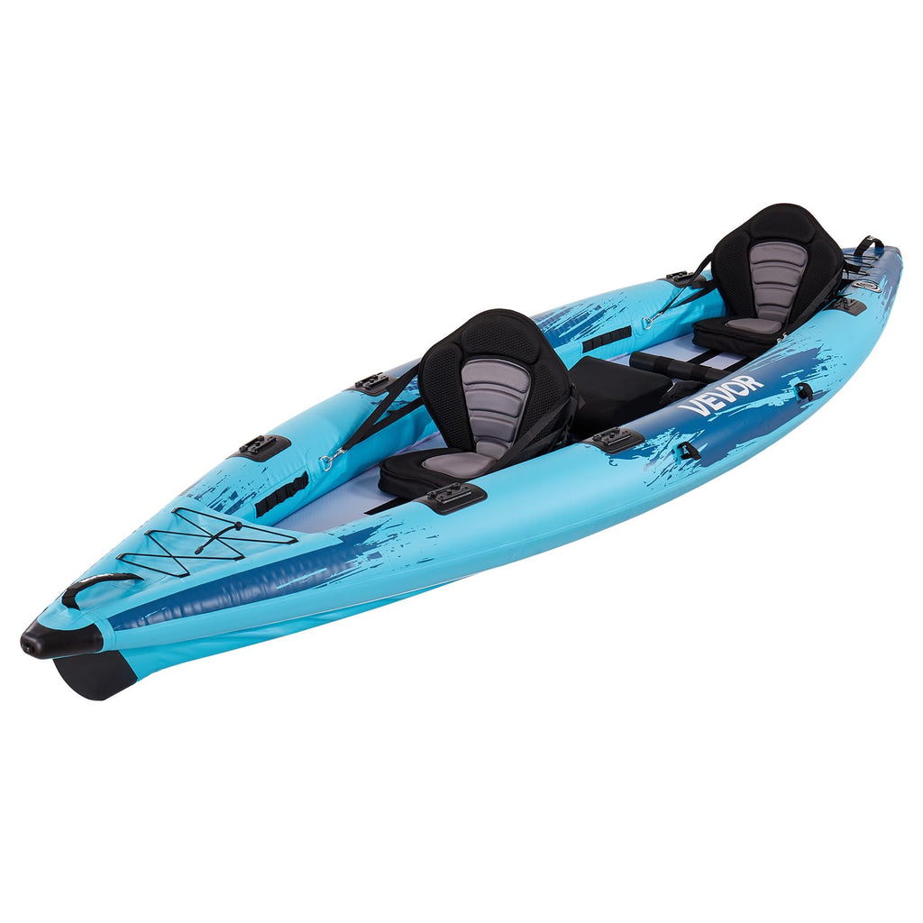 VEVOR 2-Person Inflatable Kayak, 14'4" x 3'7" – Extra Spacious for Family & Dogs, 700-lb Capacity Sit-in Kayak with Accessories, Includes 2 Paddles, Pump & Carry Bag – Perfect for Fishing and Touring