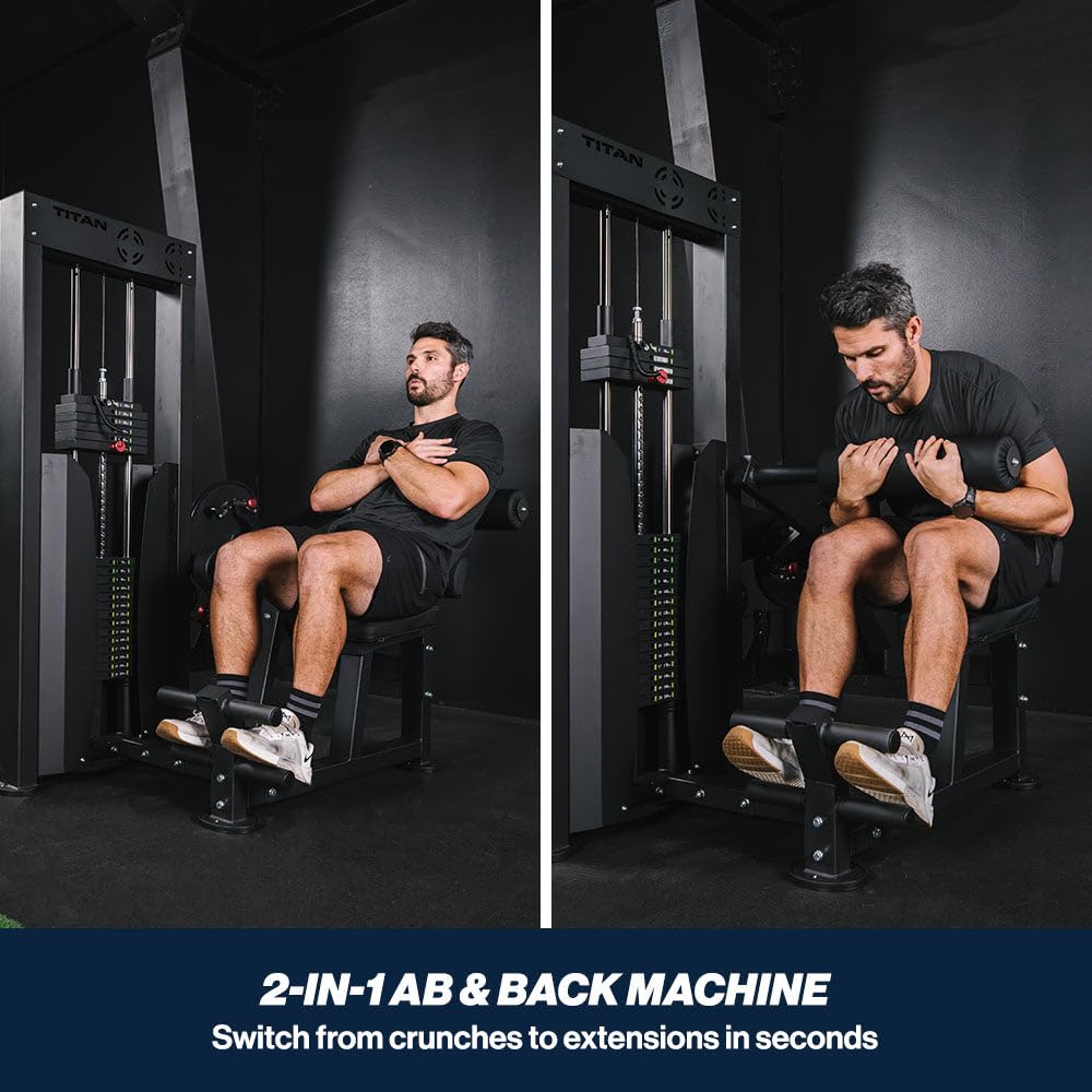 Titan Fitness Selectorized Abdominal & Lower Back Machine, 200 LB Weight Stack, Adjustable 2-in-1 Ab and Back Workout Equipment, Home Gym Exercise Machines