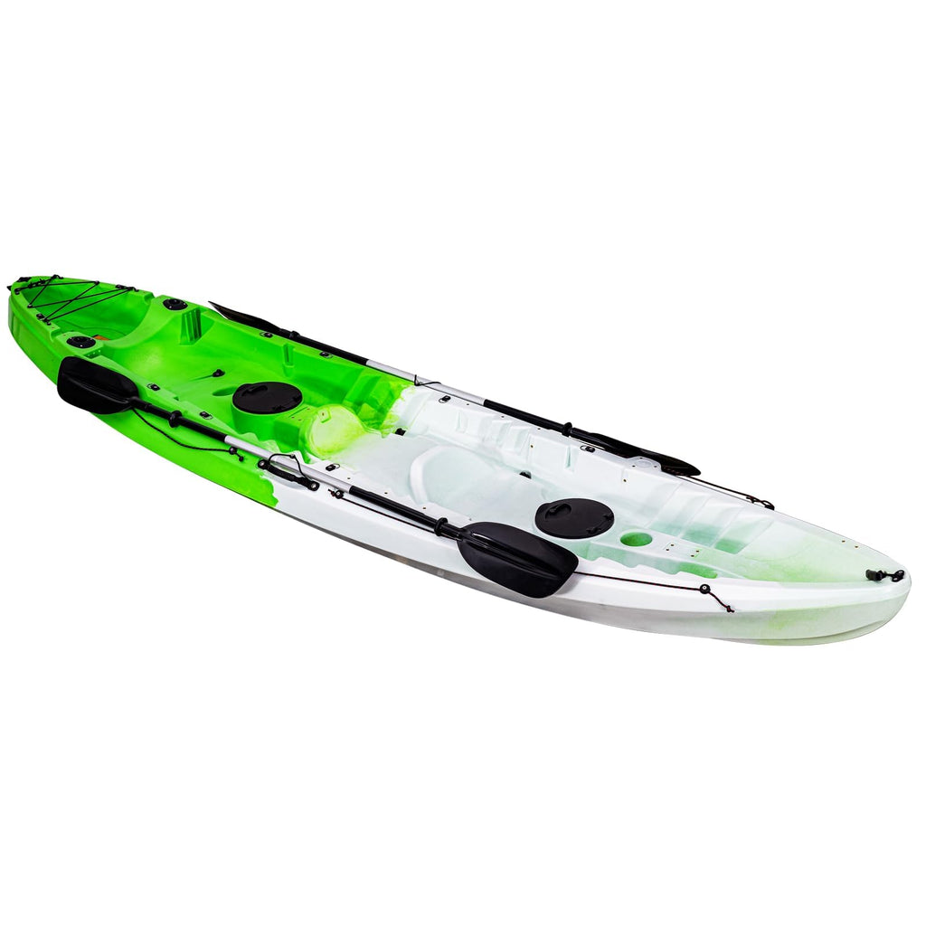 Fishing Kayaks, 12.4FT Sit on Top Kayak for 2-3 Person Adults with Paddle & Comfortable Seat, Capacity of 600LBS, Hard Shell Recreational Ocean Kayak Boat