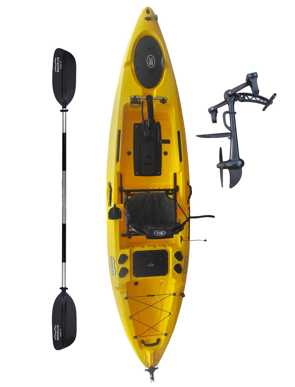 Upgraded Brooklyn 12.0 Pro Pedal Drive Propeller Kayak by BKC, 12 ft Hands-Free Single Fishing Kayak, Rudder Steering, 70 lb Hull, Watertight Storage & Adjustable Seat (Sunburst)