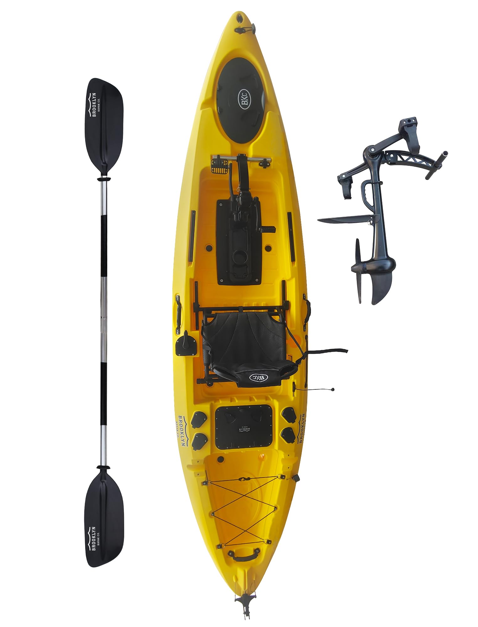 Upgraded Brooklyn 12.0 Pro Pedal Drive Propeller Kayak by BKC, 12 ft Hands-Free Single Fishing Kayak, Rudder Steering, 70 lb Hull, Watertight Storage & Adjustable Seat (Sunburst)