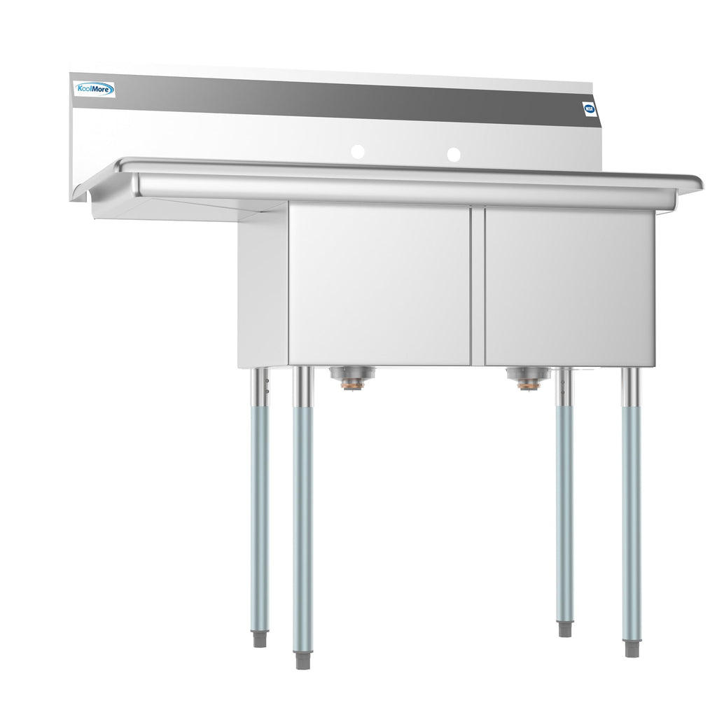 43 in. Two Compartment Stainless Steel Commercial Sink with Drainboard, Bowl Size 14"x 16"x 11"