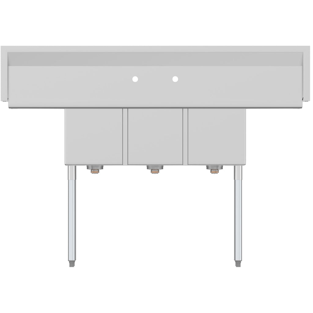 60 in. Three Compartment Stainless Steel Commercial Sink With Drainboards, Bowl Size 12"x 16"x 10"
