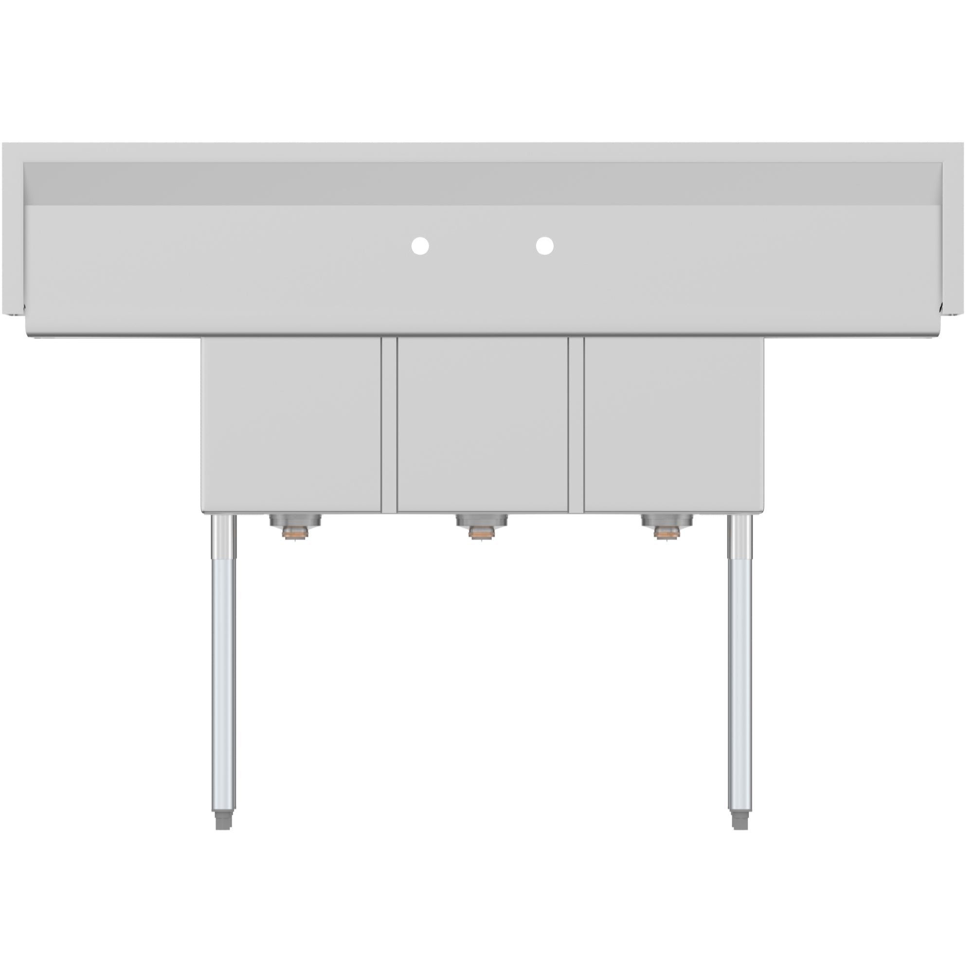 60 in. Three Compartment Stainless Steel Commercial Sink With Drainboards, Bowl Size 12"x 16"x 10"