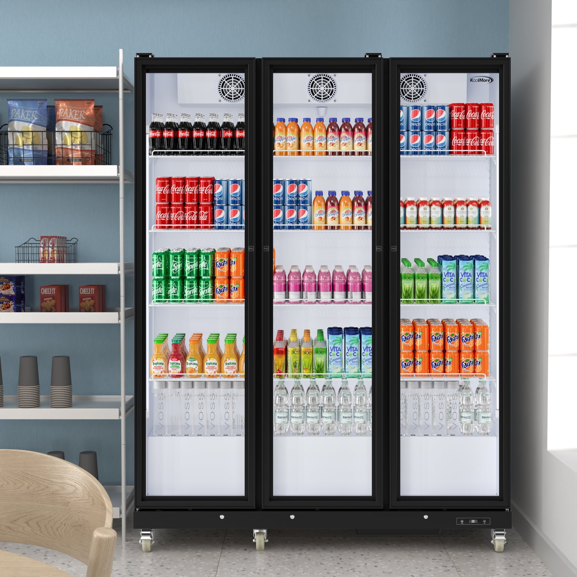71 in. Commercial 3 Fully Glass Door Merchandiser Refrigerator, 46 cu. ft., ETL Listed in Black
