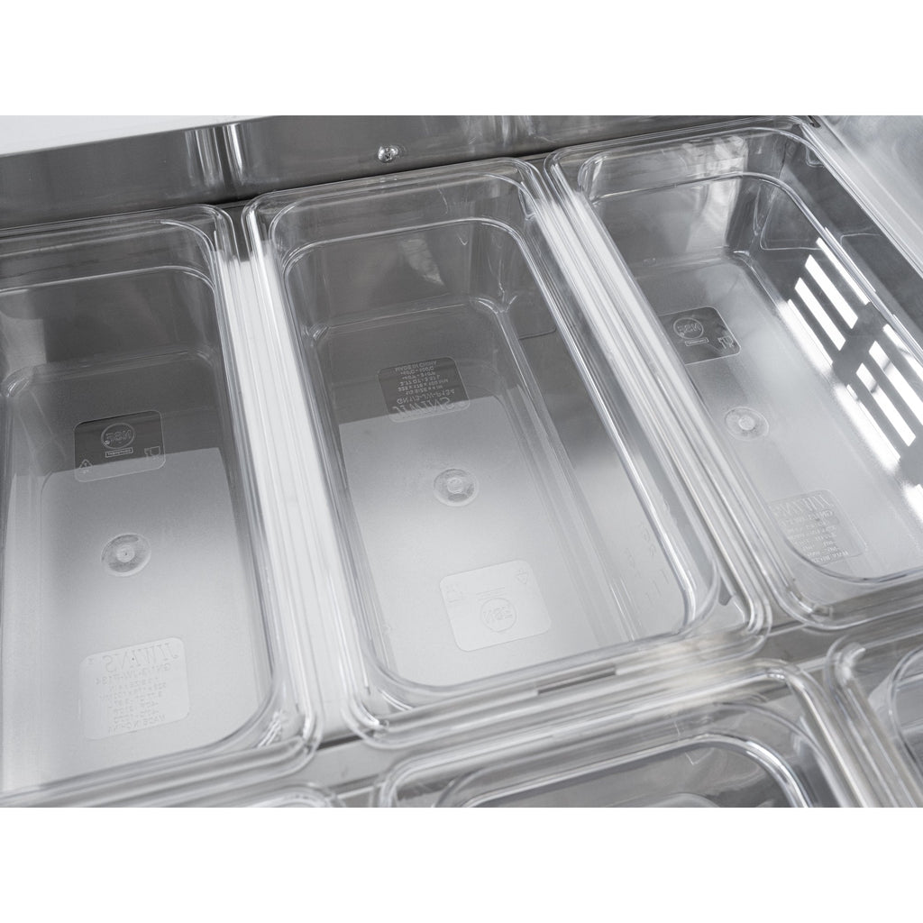 36 in. Commercial Refrigerated Prep Station with Sneeze Guard and Buffet Slide, 6-Pan (Not Included) with Cover Capacity and Two Adjustable Shelves in Stainless Steel, ETL Listed