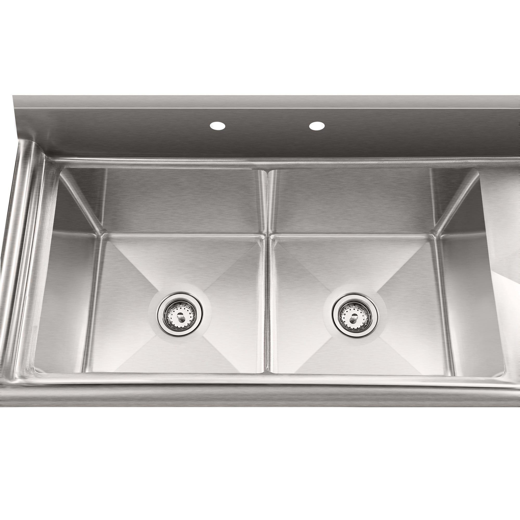 57 in. 16-Gauge 2-Compartment Commercial Sink with 18 in. Right drainboard, Bowl Dimensions 18"x18"x14" in Stainless-Steel