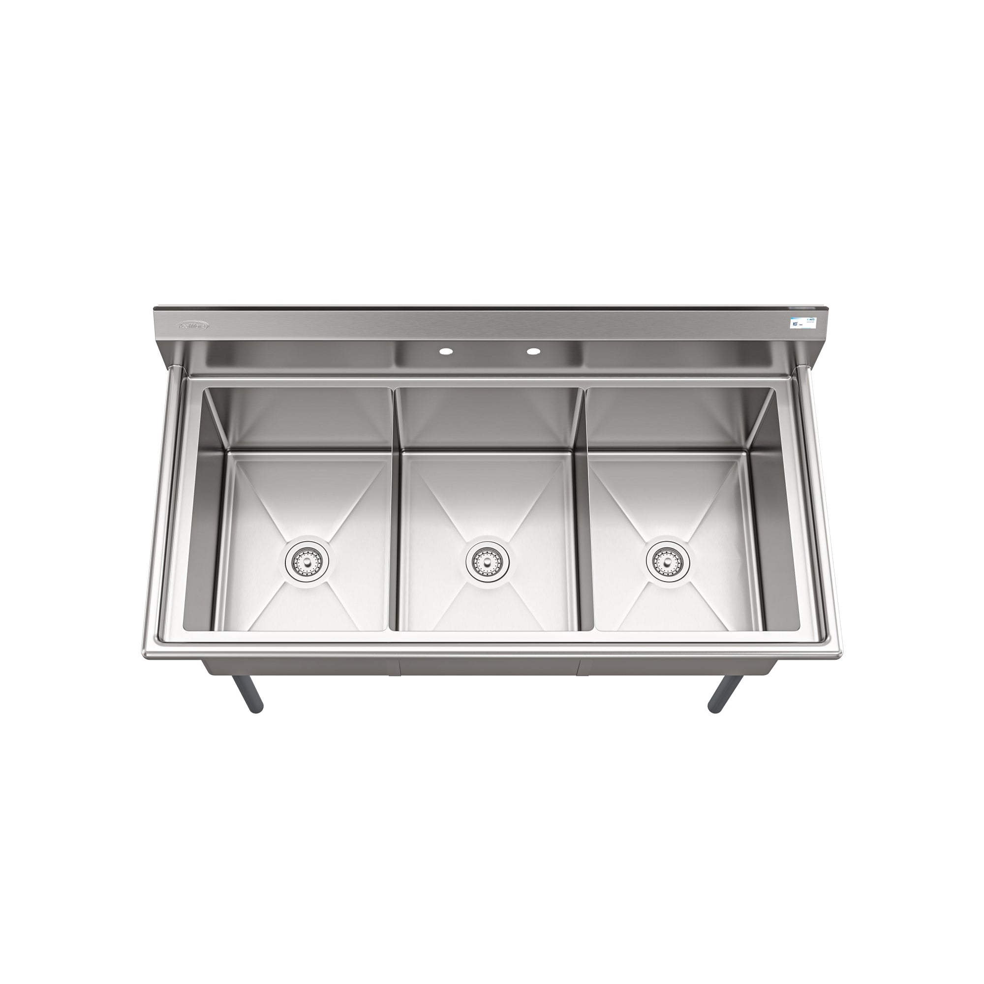 60 in. Three Compartment Commercial Sink, Bowl Size 18x24x14 in 18-Gauge Stainless-Steel