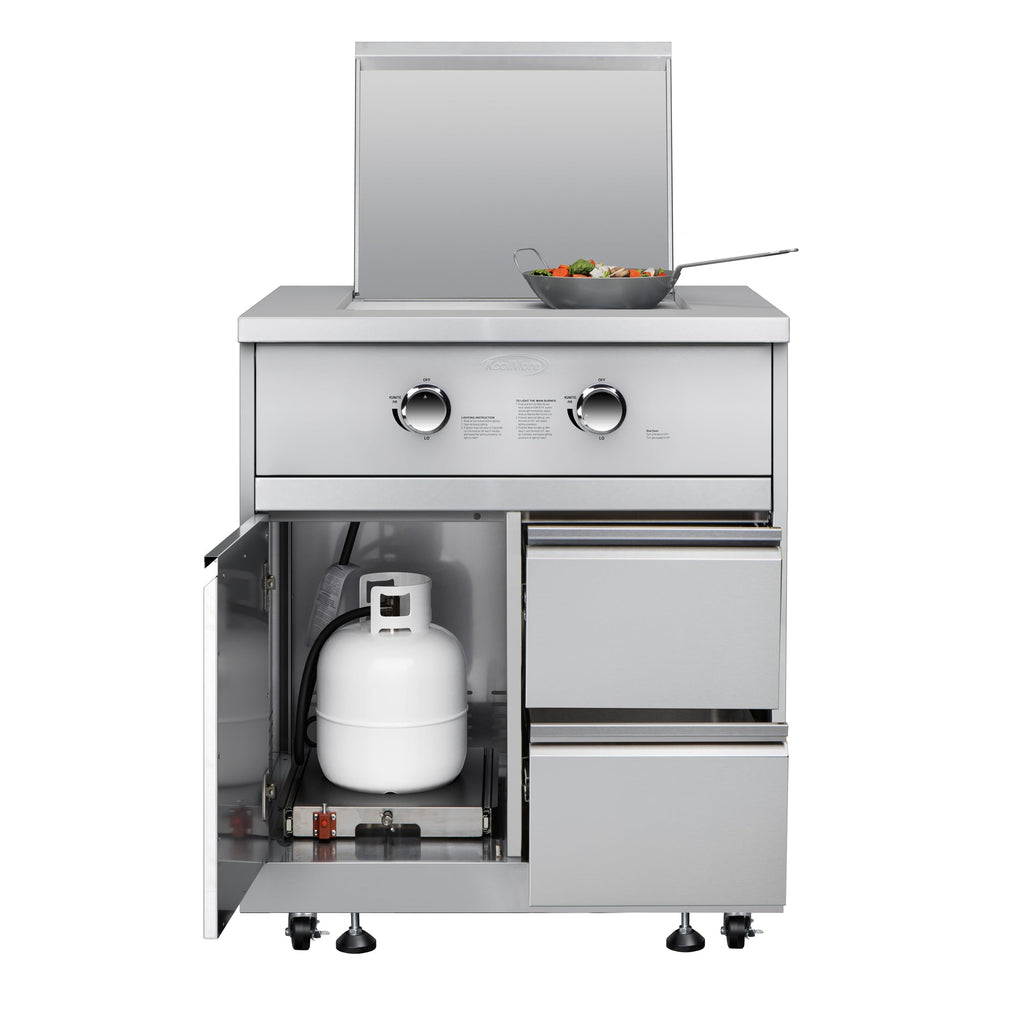 32 in. Outdoor Kitchen Liquid Propane Side Burner with Bottom Cabinet in Stainless-Steel (KM-OKS-SBC)