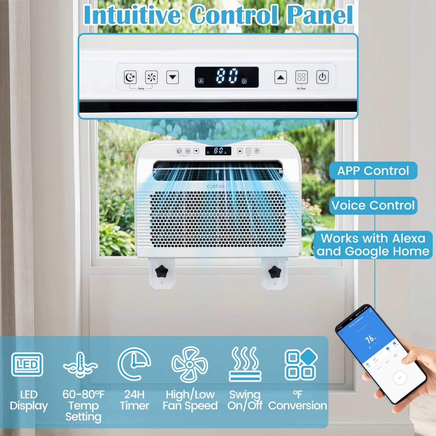 Costway 6500 BTU Window AC Unit WiFi App Voice Control 24H Timer Quiet Operation 44288884 New
