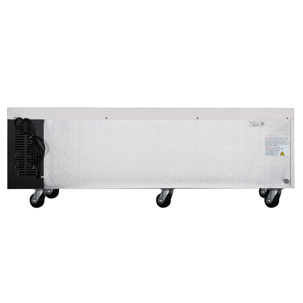72 in. Commercial Chef Base Refrigerator Storage Cabinet for Cold Foods, Fresh Ingredients, and Condiments, Refrigerated Pull-Out Drawers, Rolling Caster Wheels, ETL Listed
