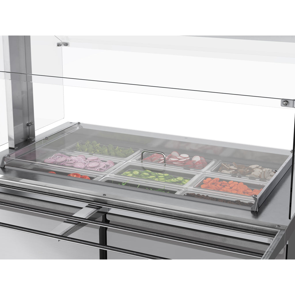 48 in. Commercial Refrigerated Prep Station with Sneeze Guard and Buffet Slide, 9-Pan Capacity (Not Included) with Covers and Two Adjustable Shelves in Stainless-Steel, ETL Listed