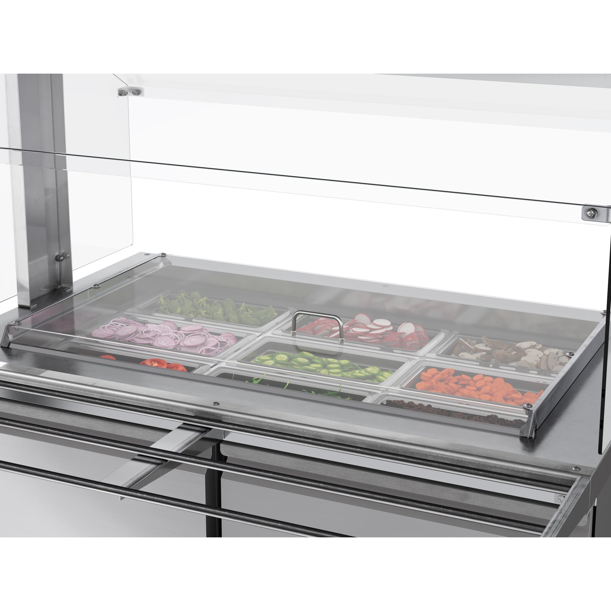 48 in. Commercial Refrigerated Prep Station with Sneeze Guard and Buffet Slide, 9-Pan Capacity (Not Included) with Covers and Two Adjustable Shelves in Stainless-Steel, ETL Listed