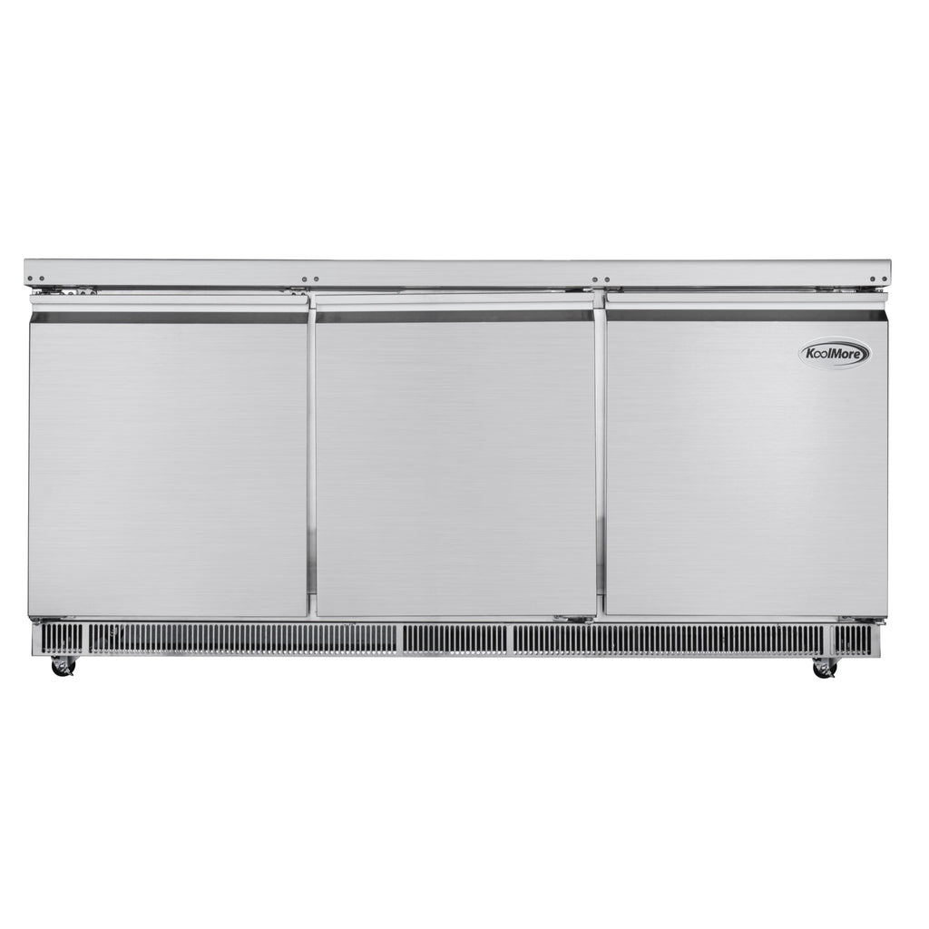 72 in. Commercial Refrigerated Prep Station Cold Table, Stainless-Steel Refrigerator with 15-Pan (Not Included) Capacity with Cover and Three Adjustable Shelves, ETL Listed