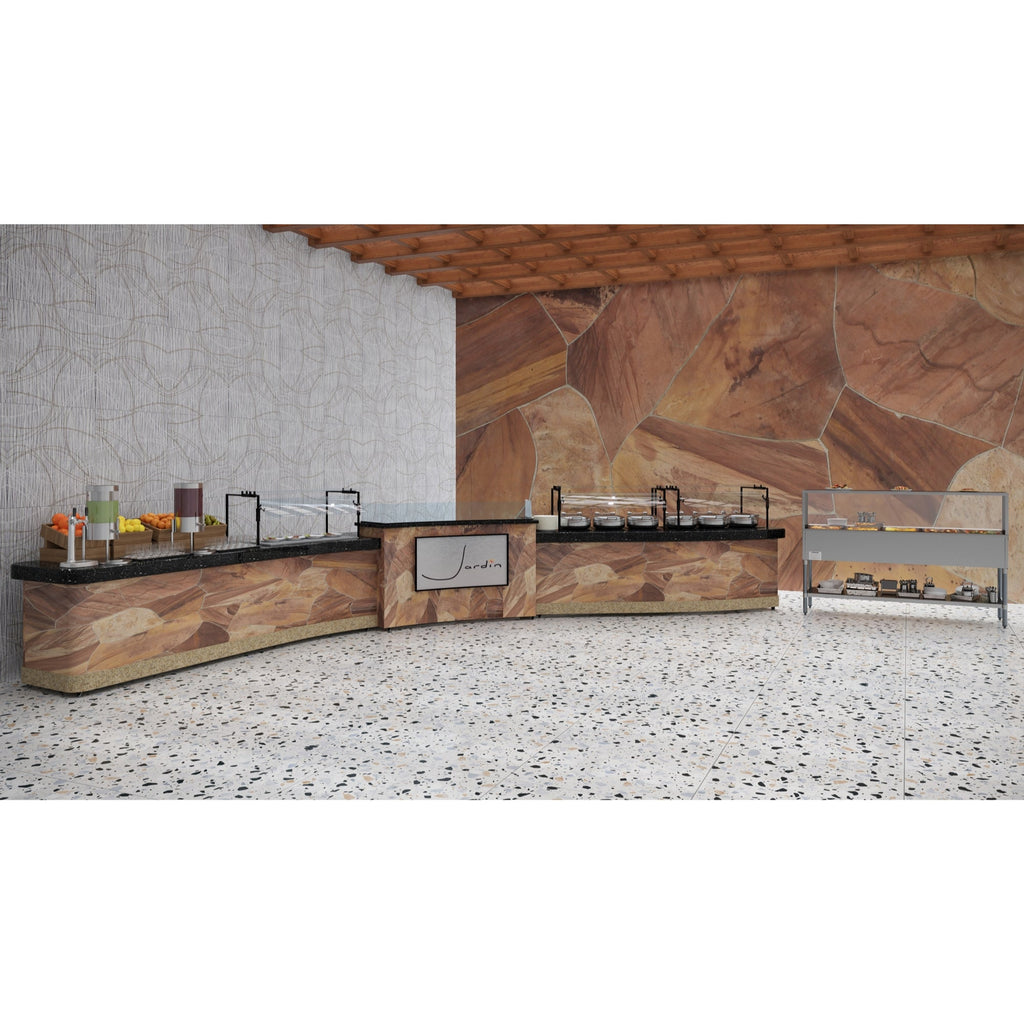 Five Pan Open Well Electric Steam Table with Undershelf and Sneeze-Guard, 240V