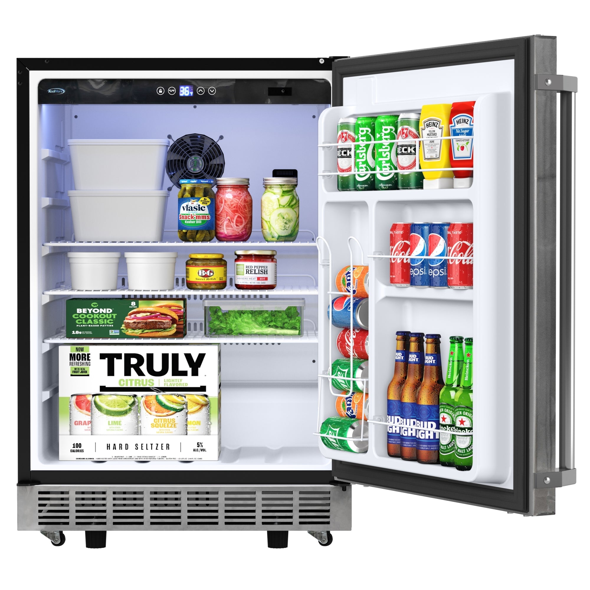 24 in. Outdoor Kitchen Stainless Steel Refrigerator 5.5 cu. ft. Capacity with Automatic defrost, Blue LED Lighting and IPX4 Rating, CSA Listed