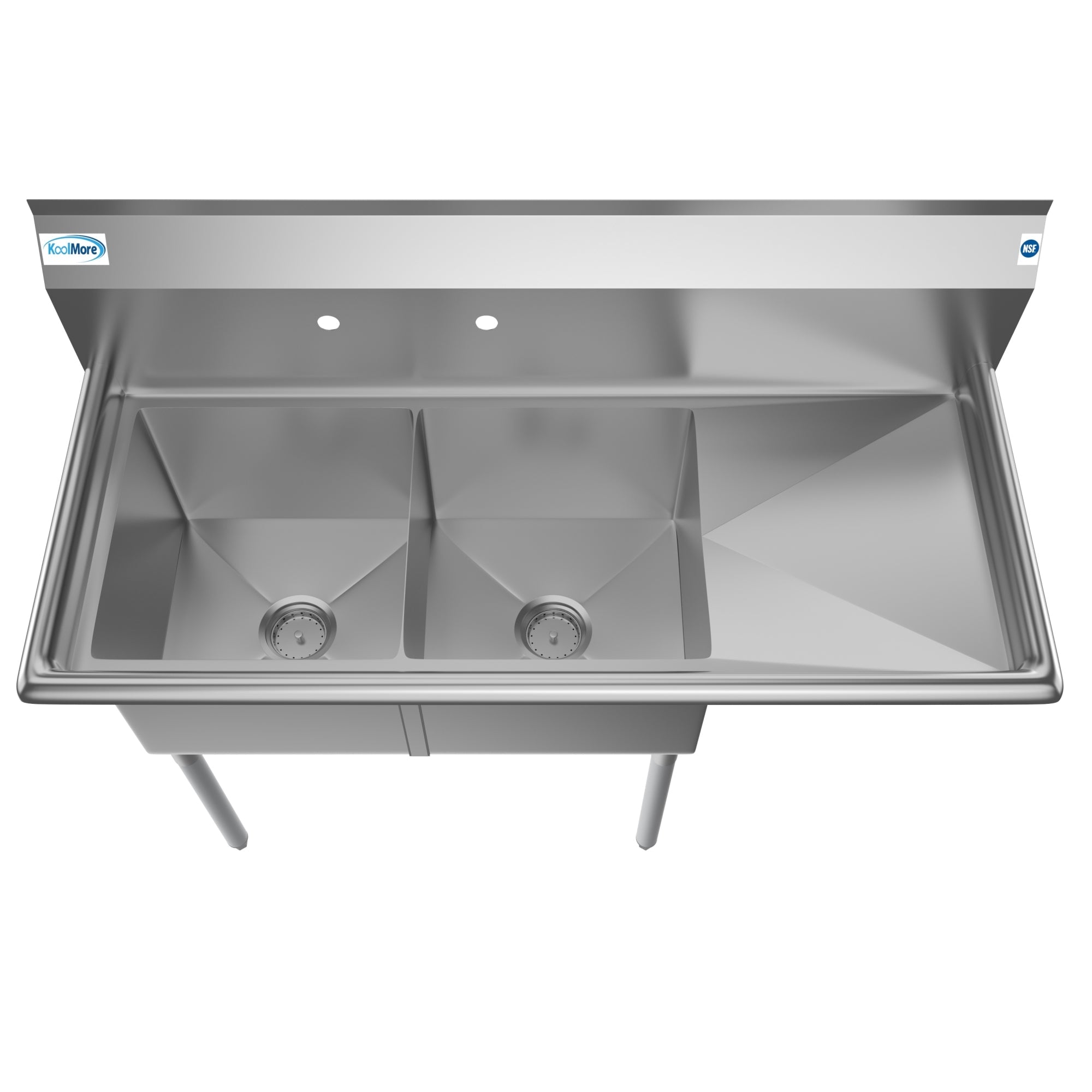 48 in. Two Compartment Stainless Steel Commercial Sink with Drainboard, Bowl Size 15"x 15"x 12"