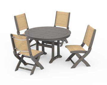Coastal Folding Side Chair 5-Piece Round Dining Set With Trestle Legs
