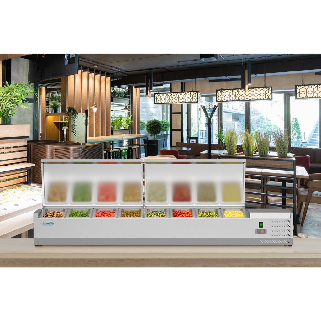 71 in. Eight Pan Refrigerated Countertop Condiment Prep Station