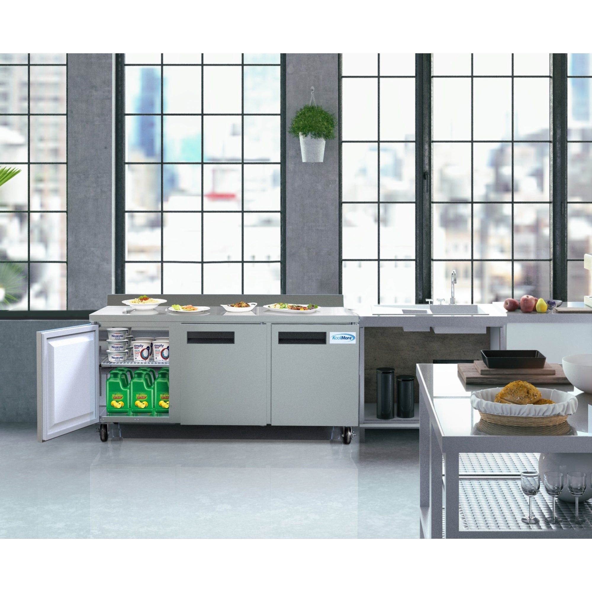 72 in. Three-Door Worktop Refrigerator With 3.5 in. Backsplash - 16.9 Cu Ft.