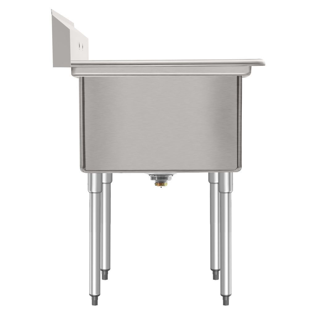 63 in. 18-Gauge 2-Compartment Commercial Sink with Backsplash and 24 in. Right Drainboard, Bowl dimensions 18"x24"x14" in Stainless-Steel