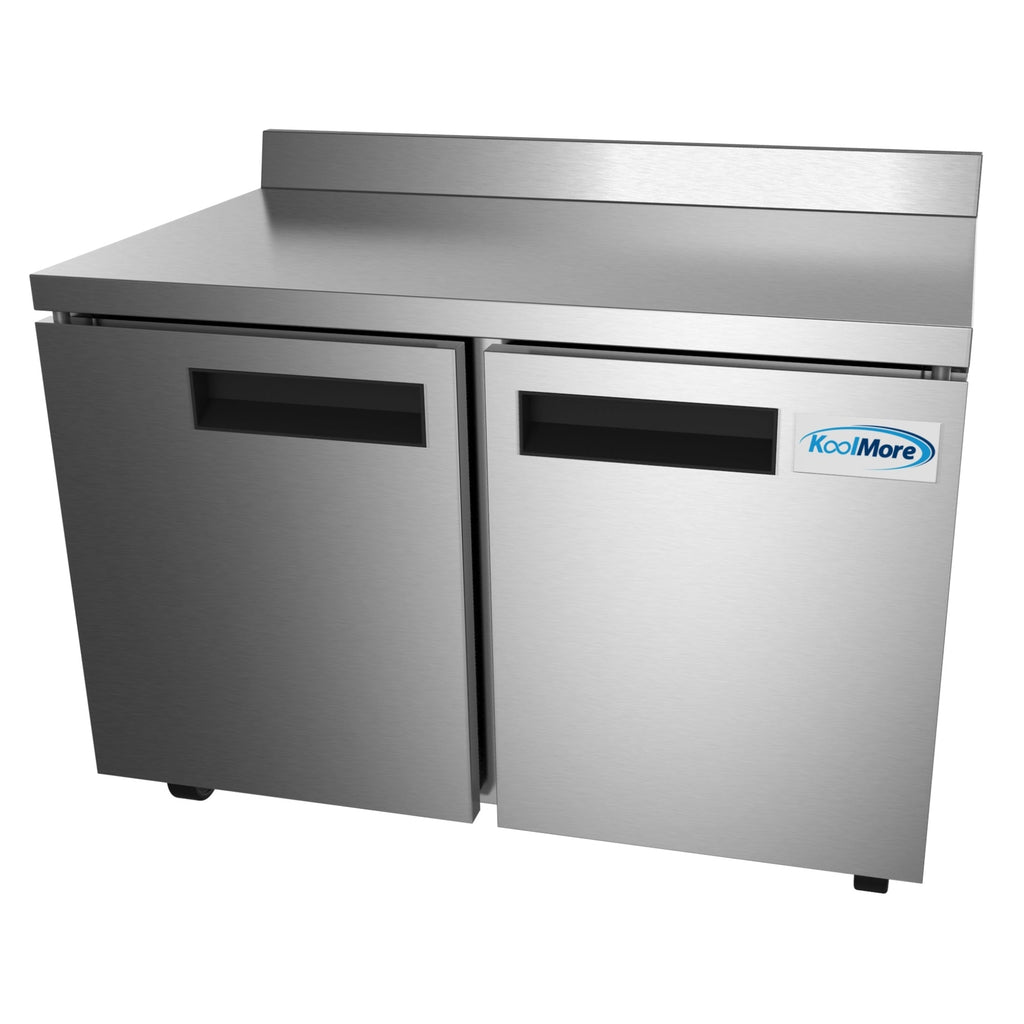 48 in. Stainless Steel Two-Door Worktop Commercial Freezer with 3.5 in. Backsplash, 12 cu. ft.