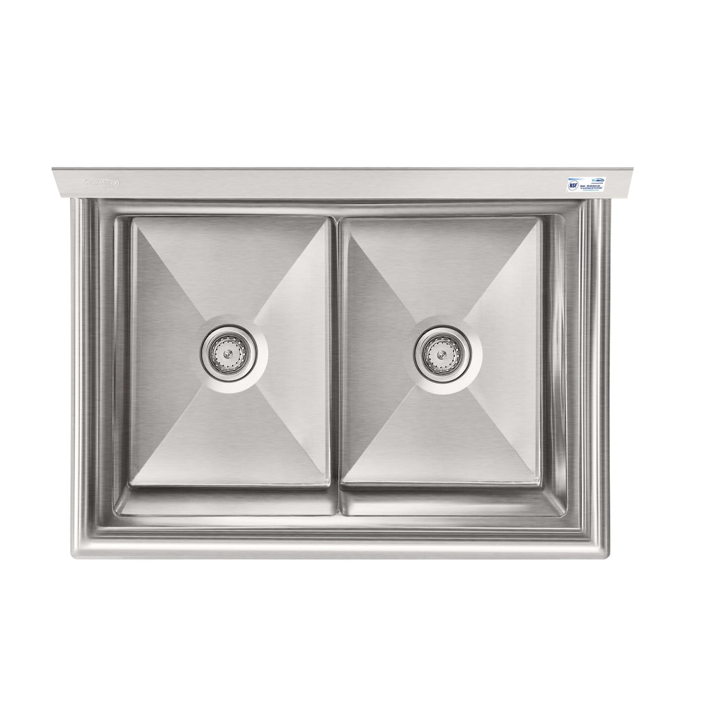 42 in. 18-Gauge 2-Compartment Commercial Sink with Backsplash, Bowl dimensions 18"x24"x14" in Stainless-Steel