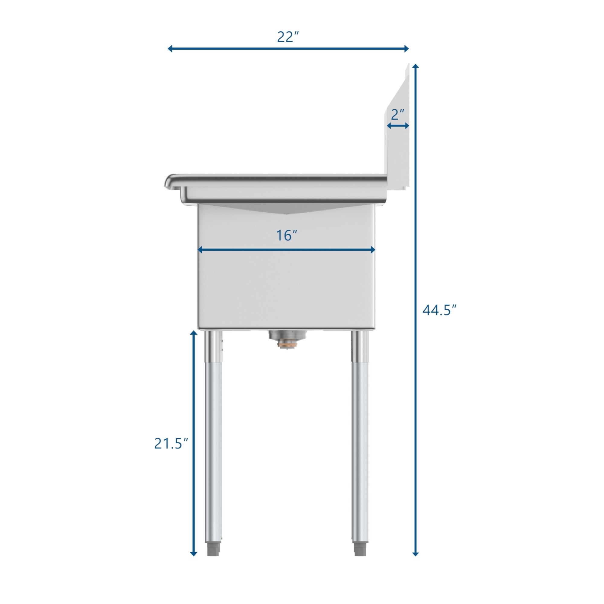 51 in. Three Compartment Stainless Steel Commercial Sink with Drainboard, Bowl Size 12"x 16"x 10"