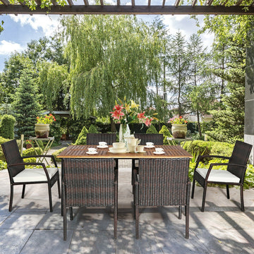 Costway 7-Pc Patio Rattan Cushioned Dining Set w/ Umbrella Hole 39746208 New