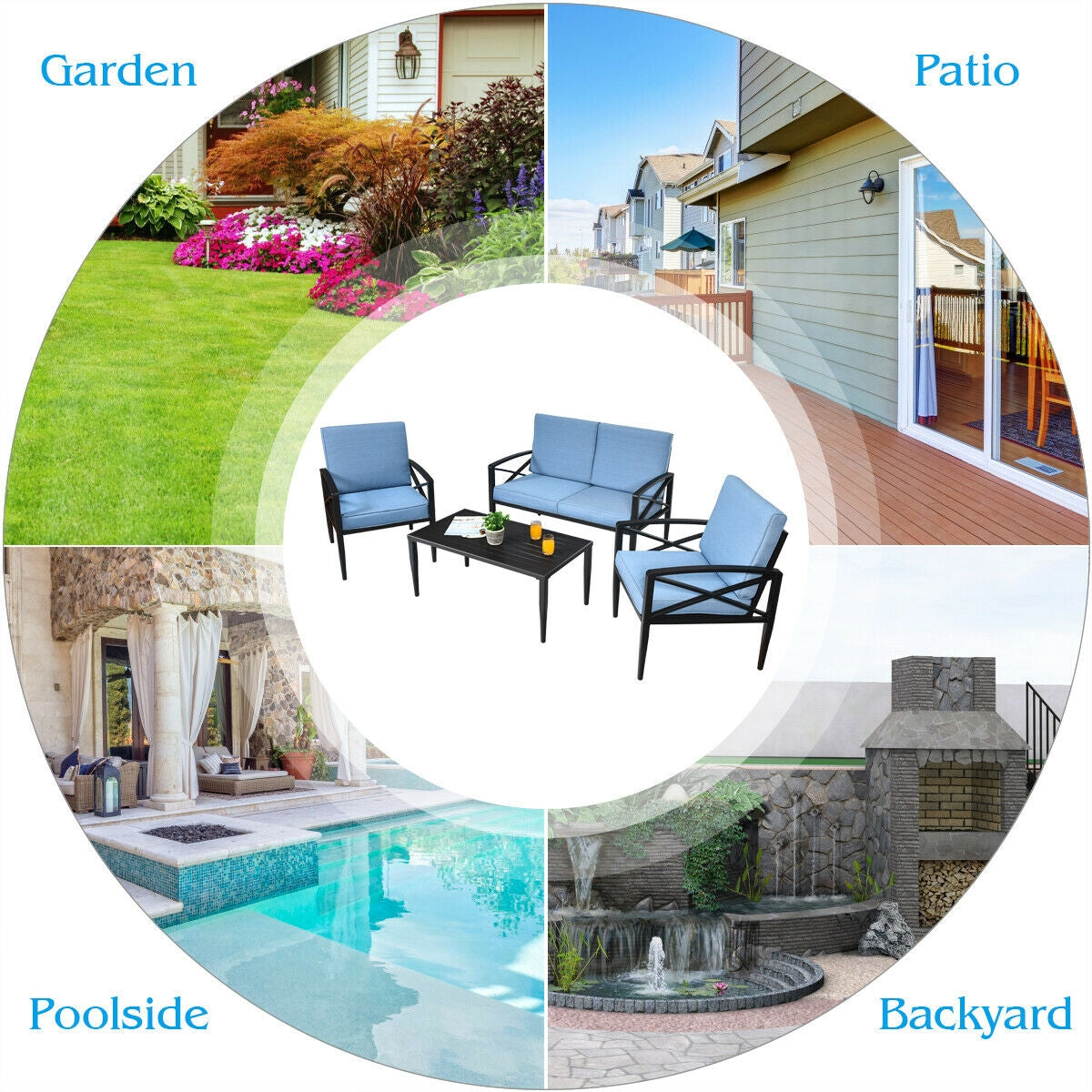 Costway 4-Pc Patio Furniture Set Aluminum Frame Cushioned Sofa 68451239 New