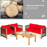 Costway 4-Piece Acacia Wood Outdoor Patio Sofa Set with Cushions 27630584 New