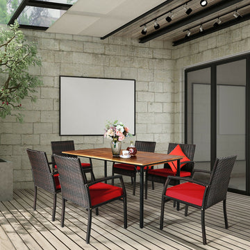 Costway 7-Pc Patio Rattan Cushioned Dining Set w/ Umbrella Hole 39746208 New