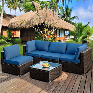 Costway 5-Piece Cushioned Patio Rattan Sofa Set with Glass Table Turquoise 80457192 New