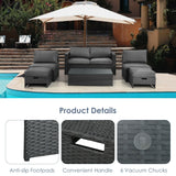 Costway 6-Piece Patio Rattan Sofa Furniture Set Glass Table Cushioned Gray 24567109 New