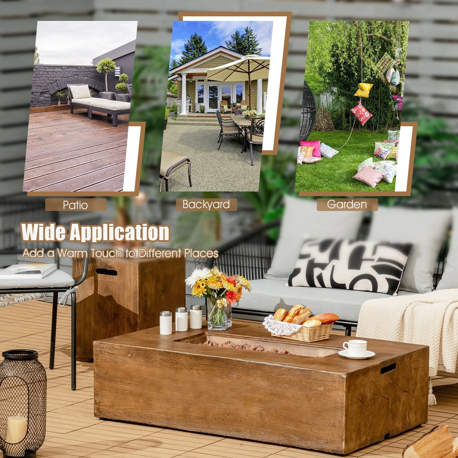 Costway 48 x 27" Outdoor Gas Fire Pit Table 50,000 BTU Lava Rocks Cover 43751268 New