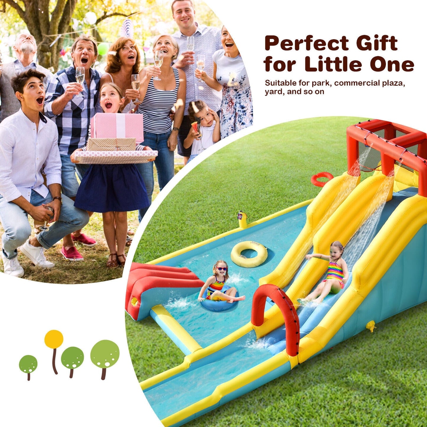 Costway Inflatable Dual Slide Water Park Climbing Bouncer w/ 735W Air Blower 25048361 New